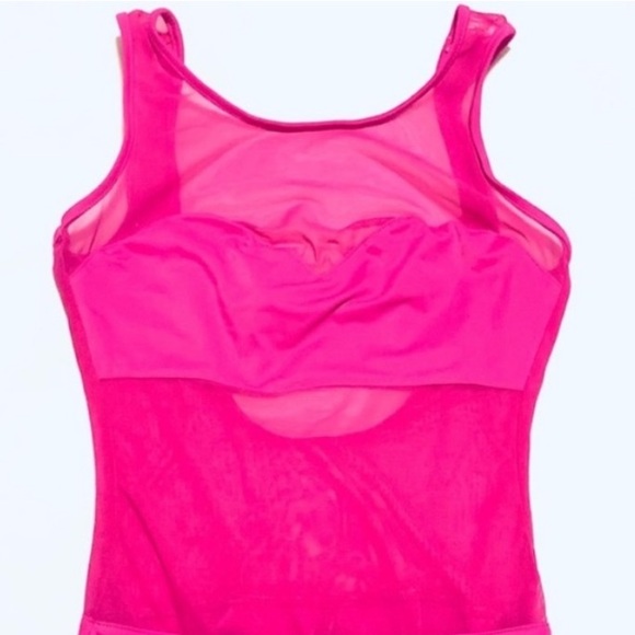 Hot Pink One Piece Swimsuit, High Cut Leg, Mesh Cut Outs, BarbieCore Halloween - Picture 9 of 10